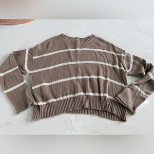 Z Supply Taupe and Cream Striped Cropped Crew Sweater